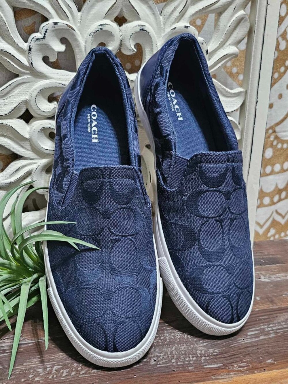 Coach Navy Allegra Signature C Slip On Sneakers Casual Preppy Shoes Size 6B